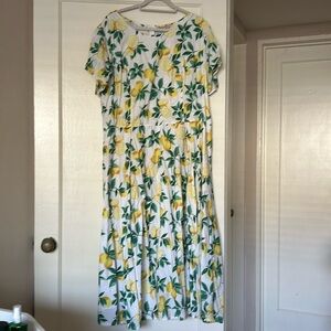 EShakti Retro Cotton Lemon Print Dress 2x 24